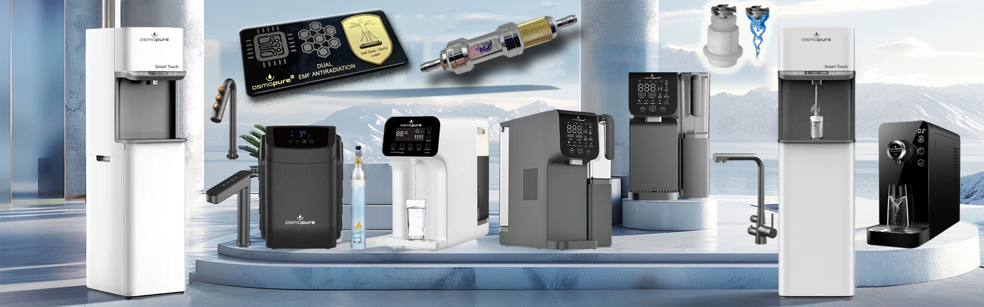 Die neuen Auftisch Osmoseanlagen, Osmose Tischgeräte, Umkehrosmoseanlagen mit Kühlfunktion ohne Wasseranschluß und remineralisierung von Osmosewasser.